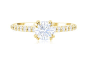 Double Prong Pavé Diamond Solitaire Engagement Ring in 14k Yellow Gold