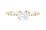 Double Prong Pavé Diamond Solitaire Engagement Ring in 14k Yellow Gold