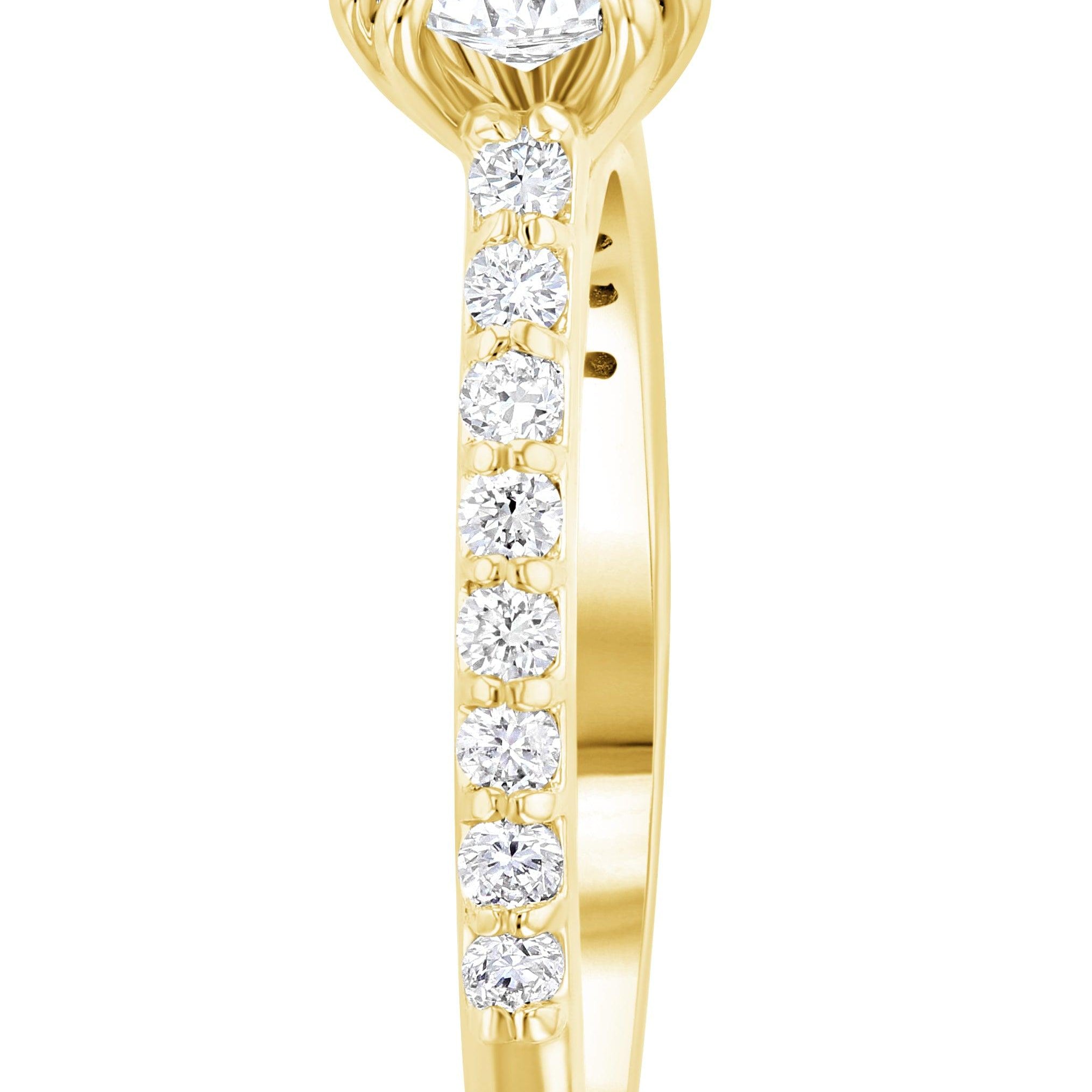 14K gold diamond engagement ring with round center stone and side accents, timeless fine jewelry