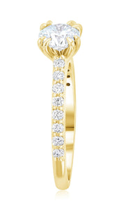 14K gold diamond engagement ring with round center stone and side accents, timeless fine jewelry