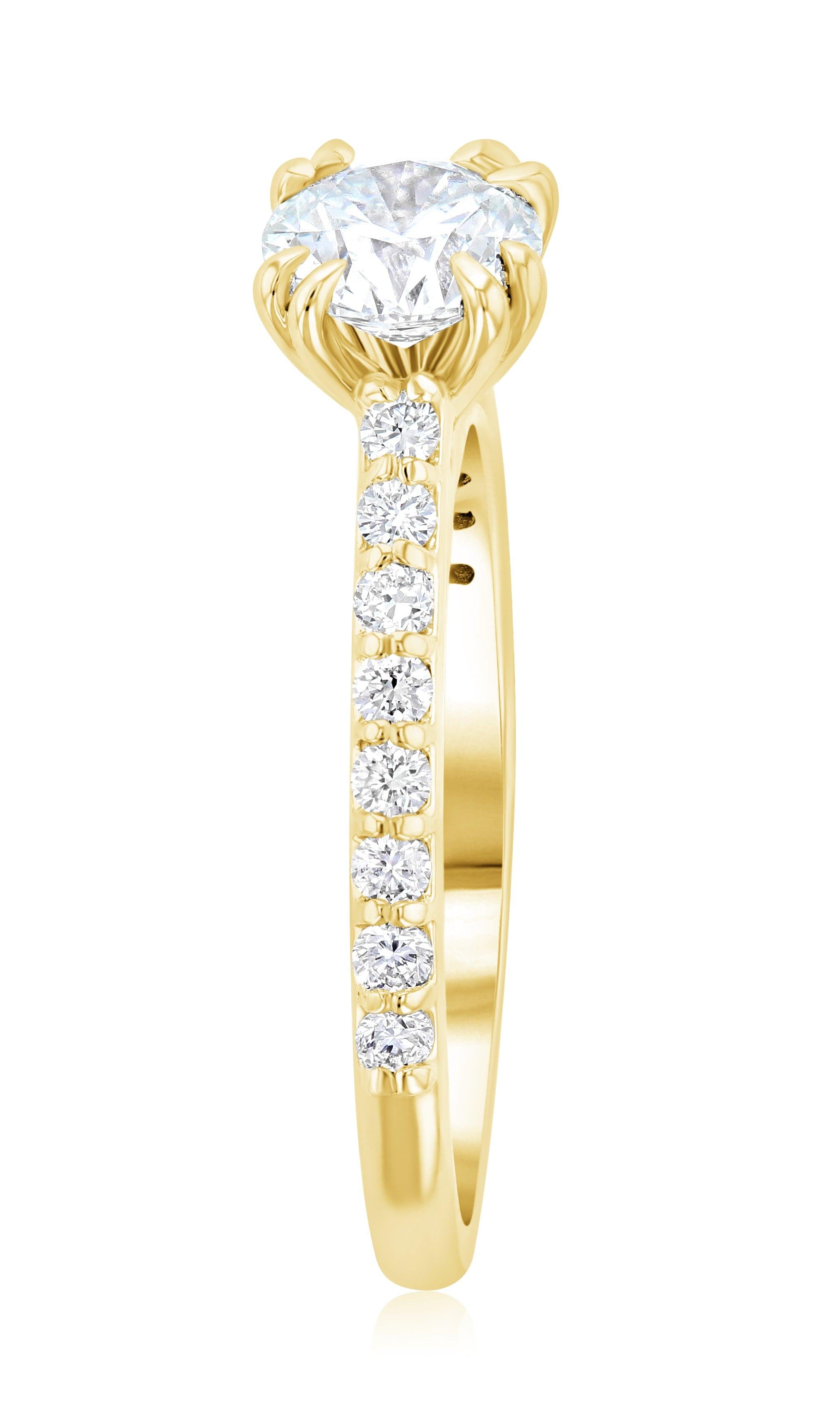 14K gold diamond engagement ring with round center stone and side accents, timeless fine jewelry
