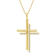 Dual Diamond and Gold Cross Necklace