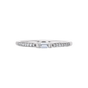 Elegant 14K gold ring with baguette diamond center and pave diamond accents, timeless fine jewelry