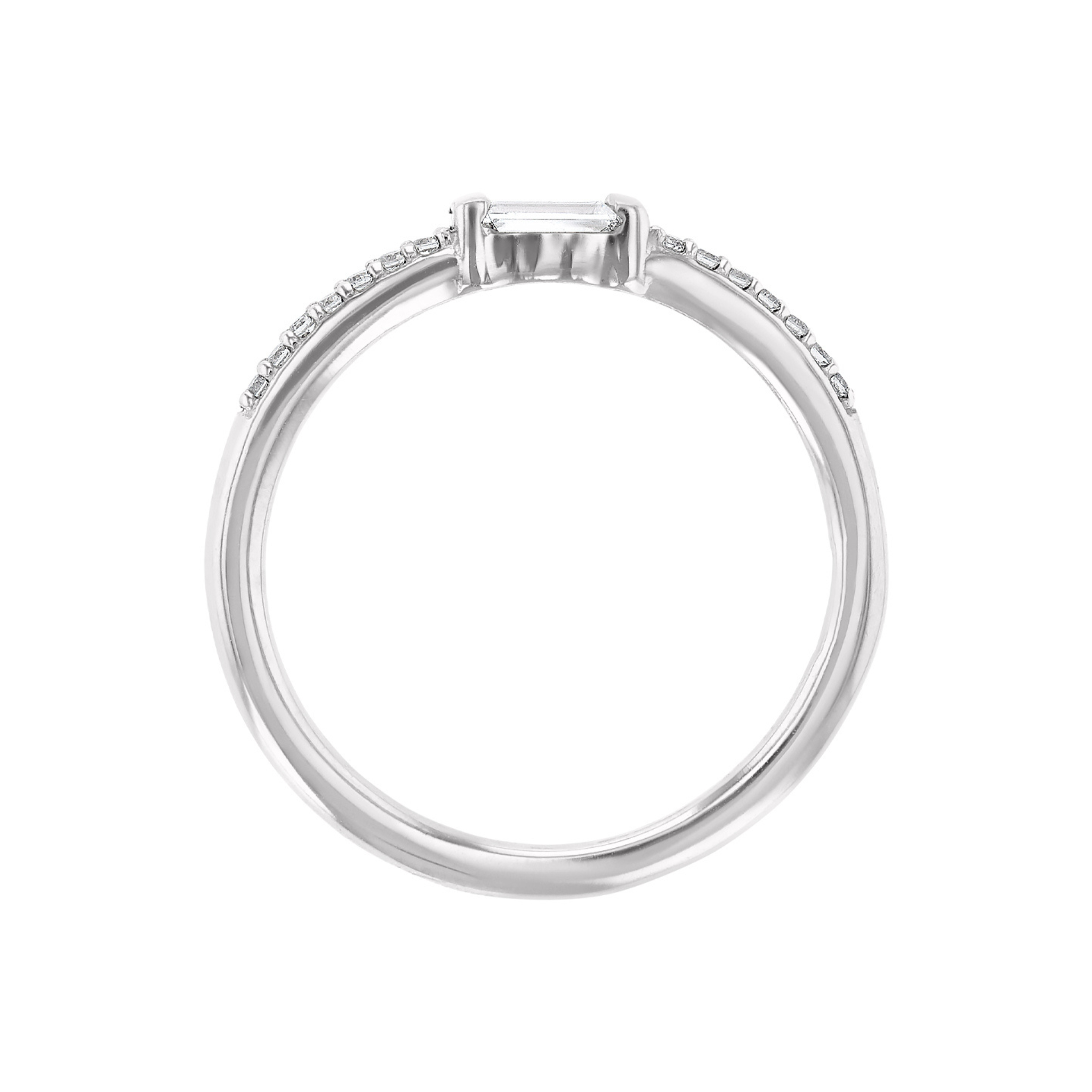 Elegant 14K gold ring with emerald-cut diamond center and diamond-accented band, timeless fine jewelry