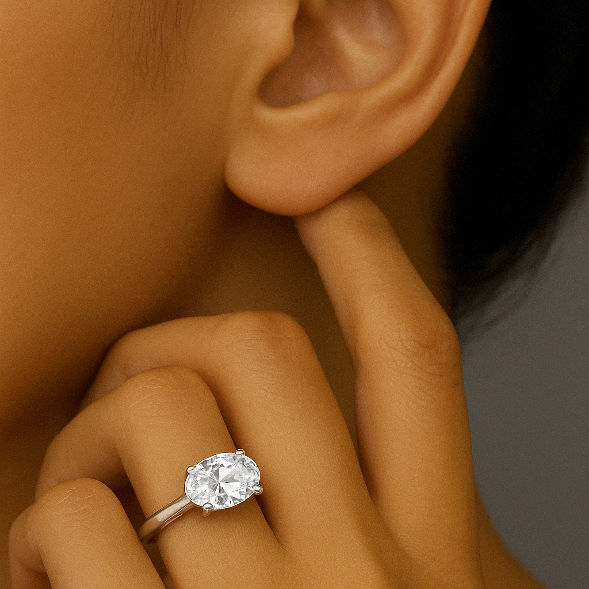 East West Lab Grown Oval Solitaire Diamond Ring