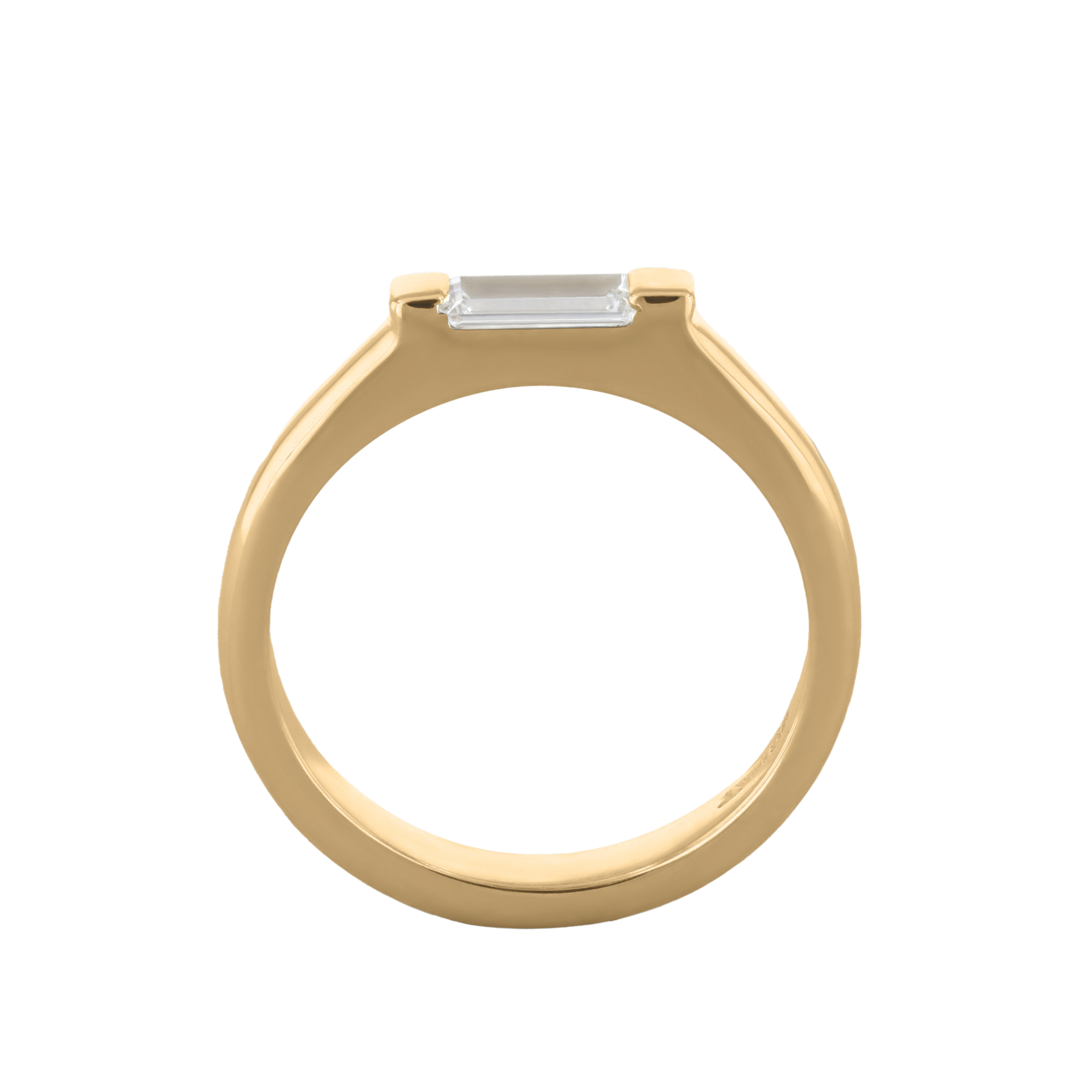 14K gold ring with baguette diamond, minimalist fine jewelry design
