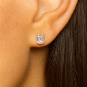 Emerald cut diamond stud earring in 14K gold, timeless fine jewelry for everyday wear