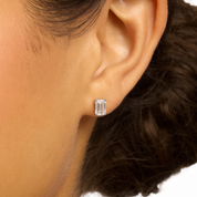 Elegant emerald cut diamond stud earring in 14K gold, timeless fine jewelry for everyday wear