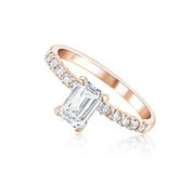 Emerald Cut Pavé Diamond Solitaire Engagement Ring in 14k Rose Gold