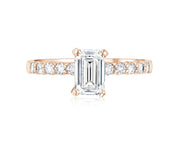 Emerald Cut Pavé Diamond Solitaire Engagement Ring in 14k Rose Gold