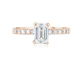 Emerald Cut Pavé Diamond Solitaire Engagement Ring in 14k Rose Gold
