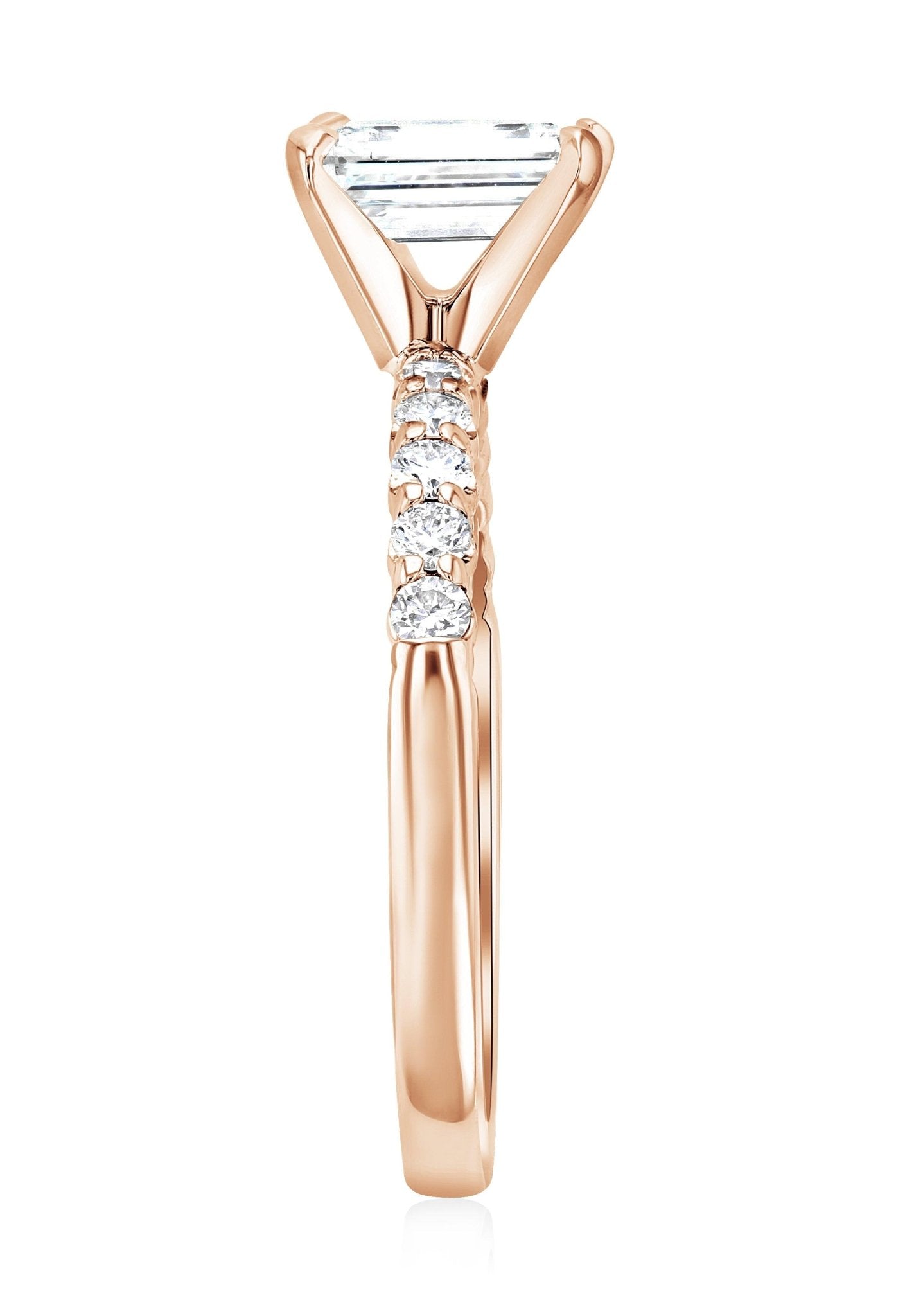 Emerald Cut Pavé Diamond Solitaire Engagement Ring in 14k Rose Gold