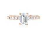Emerald Cut Pavé Diamond Solitaire Engagement Ring in 14k Rose Gold