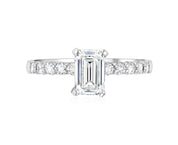 Emerald Cut Pavé Diamond Solitaire Engagement Ring in 14k White Gold