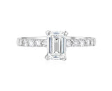 Emerald Cut Pavé Diamond Solitaire Engagement Ring in 14k White Gold