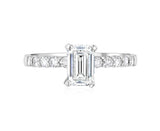 Emerald Cut Pavé Diamond Solitaire Engagement Ring in 14k White Gold
