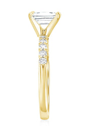 Emerald Cut Pavé Diamond Solitaire Engagement Ring in 14k Yellow Gold