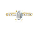 Emerald Cut Pavé Diamond Solitaire Engagement Ring in 14k Yellow Gold