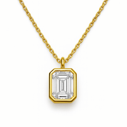 Emerald-Cut Solitaire Bezel Lab Grown Diamond Pendant Necklace