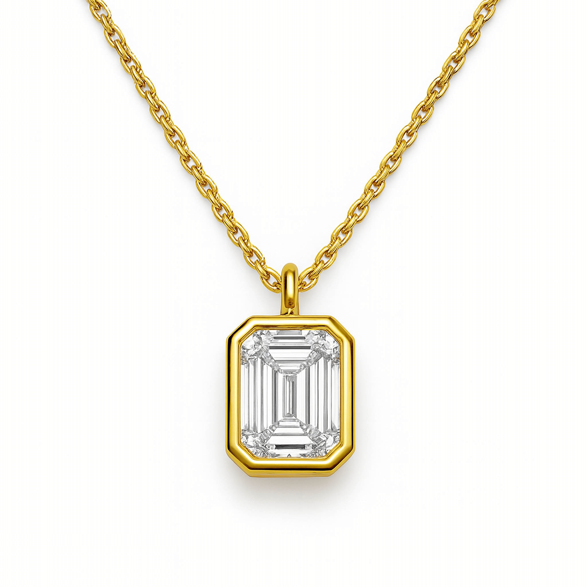 Emerald-Cut Solitaire Bezel Lab Grown Diamond Pendant Necklace