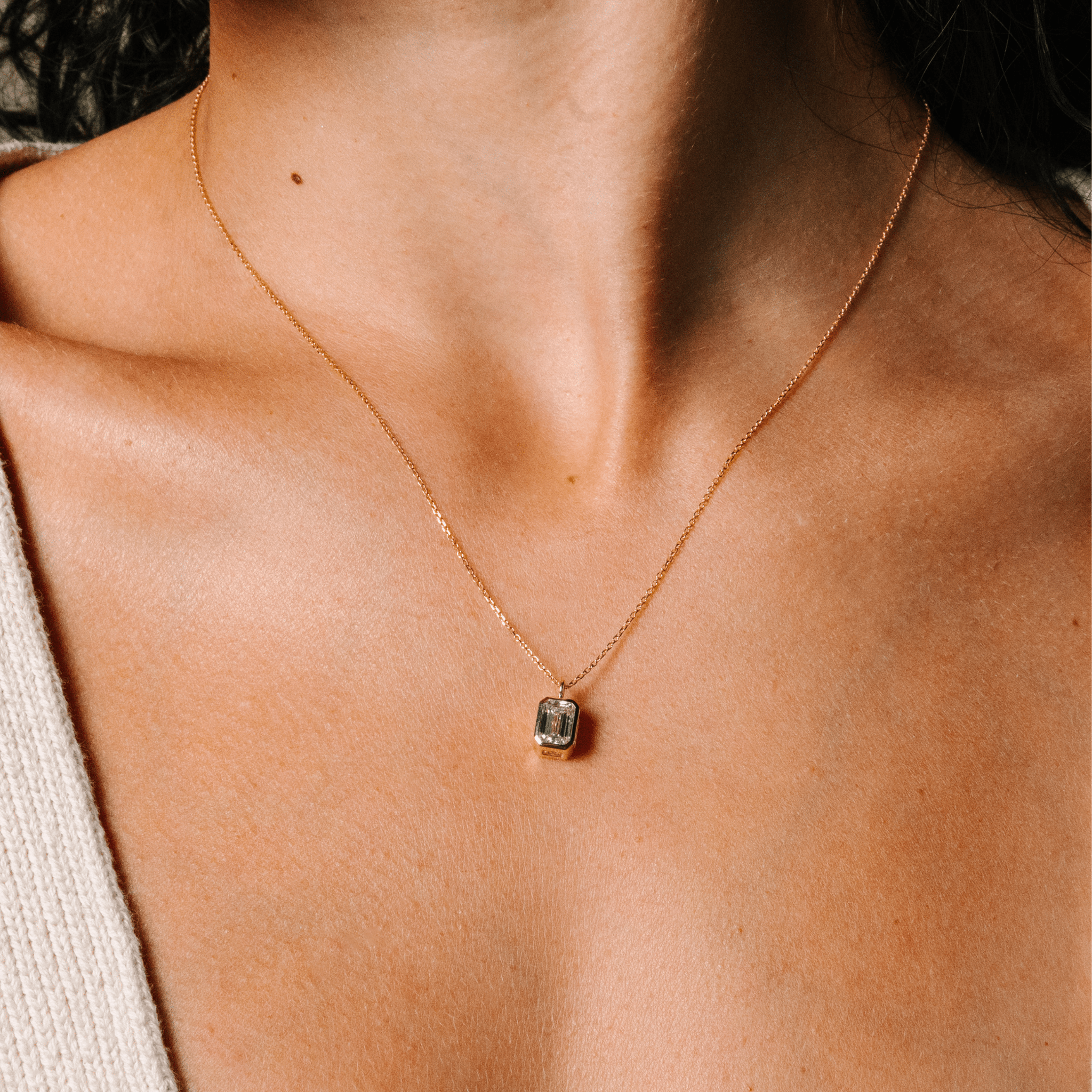 Emerald-Cut Solitaire Bezel Lab Grown Diamond Pendant Necklace