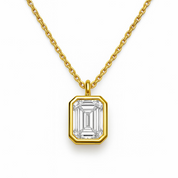 14K gold necklace with emerald cut diamond pendant, timeless fine jewelry for everyday wear