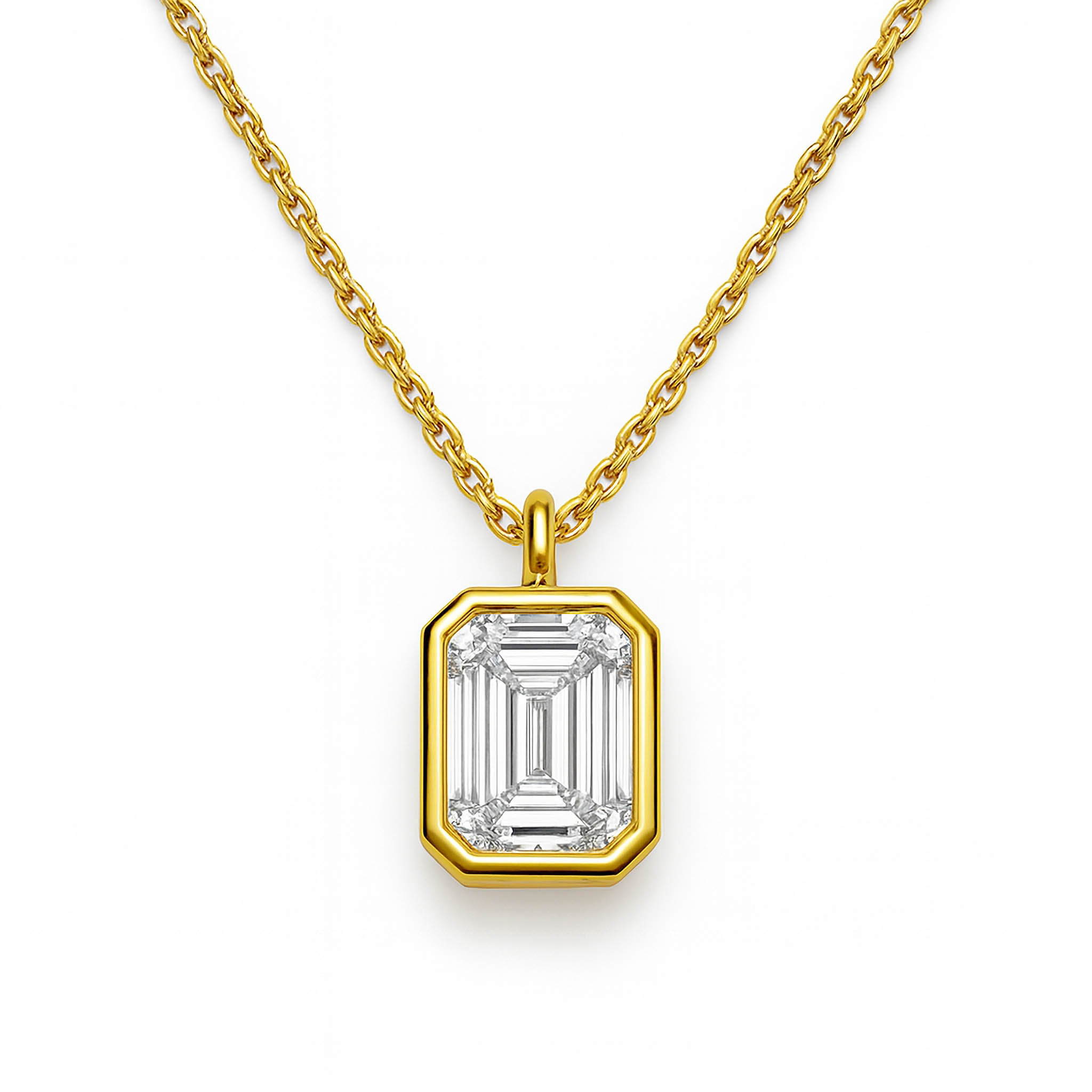 14K gold necklace with emerald cut diamond pendant, timeless fine jewelry for everyday wear