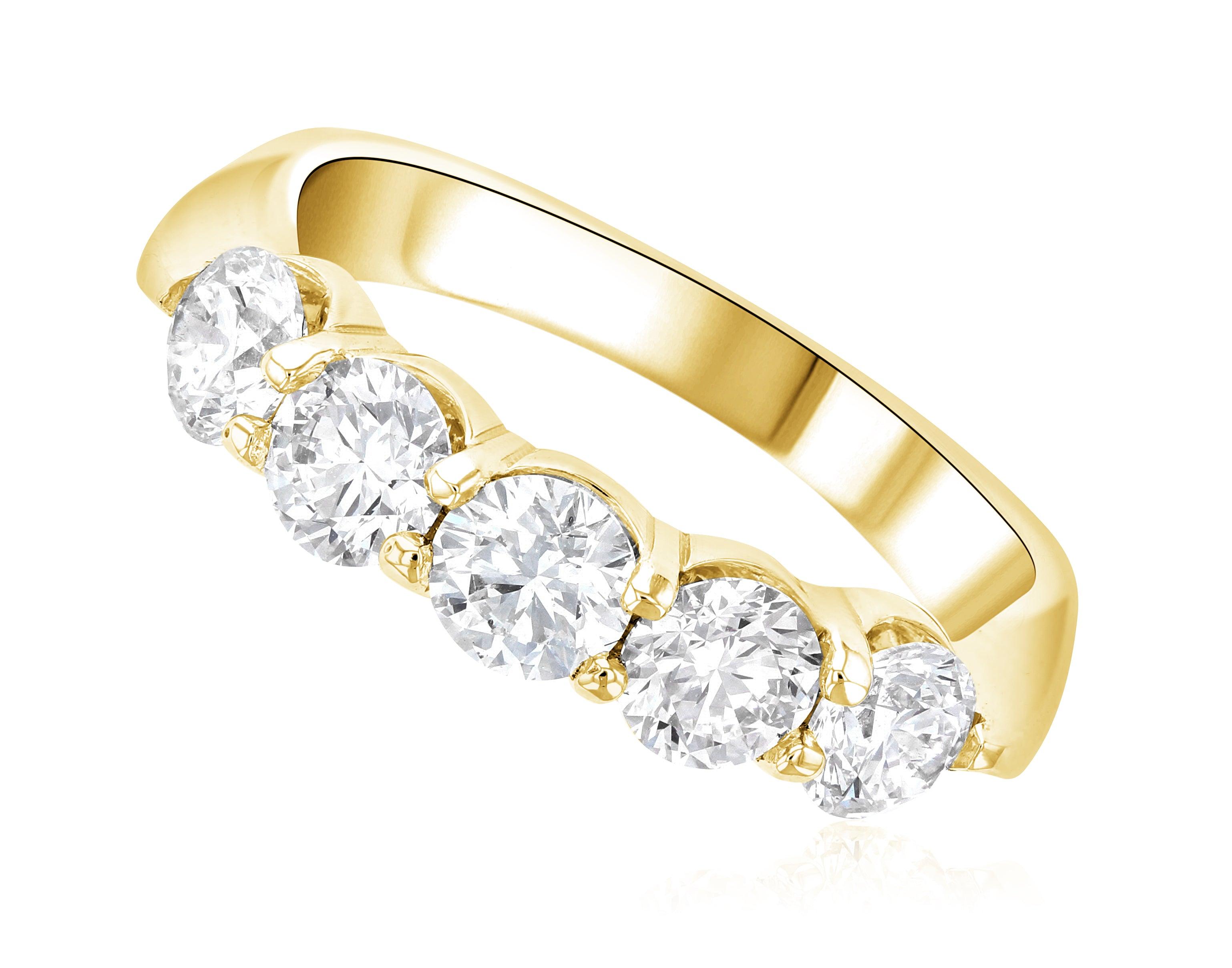 14K yellow gold ring with five round diamonds, timeless fine jewelry for everyday wear
