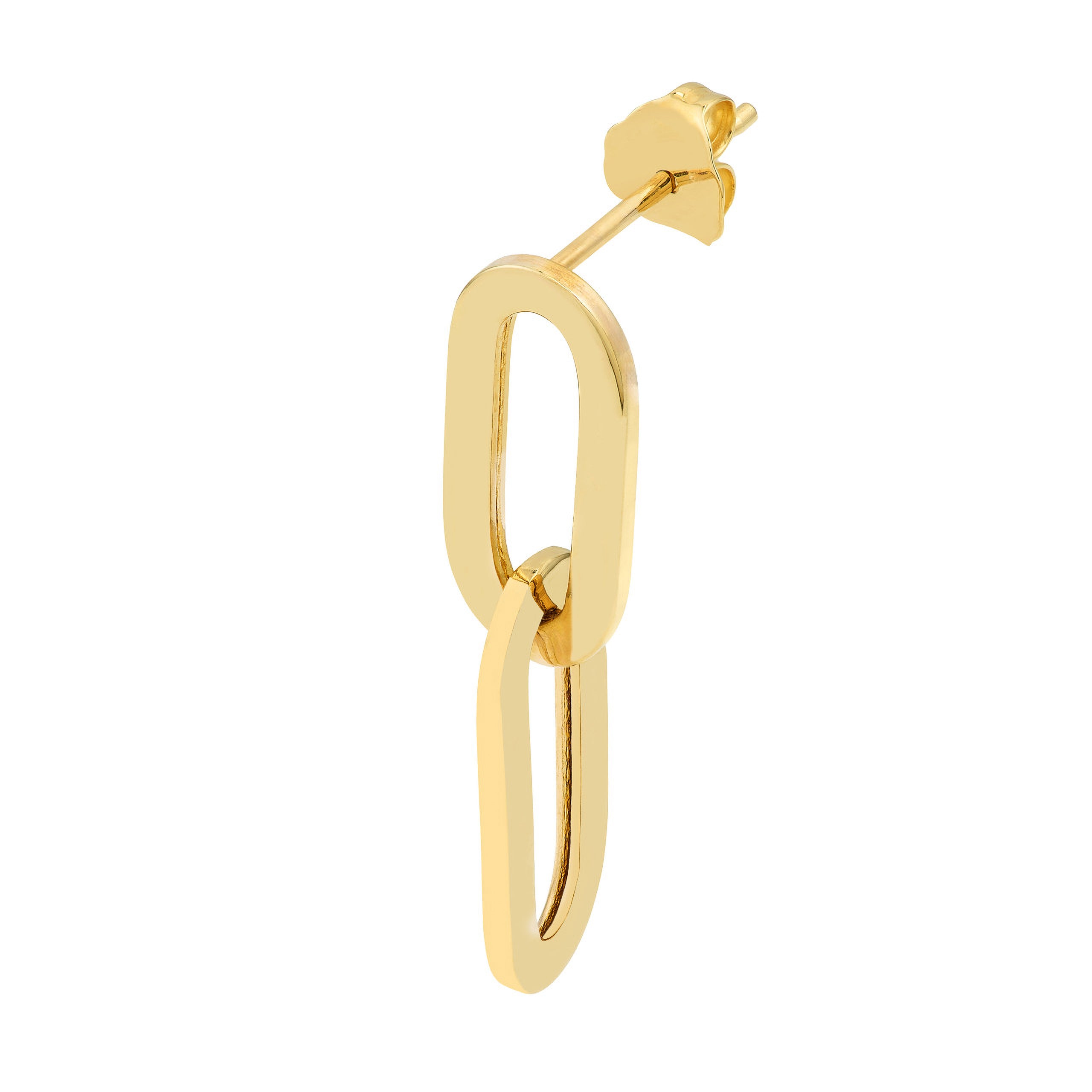 14K gold link drop earring, modern fine jewelry design for everyday wear