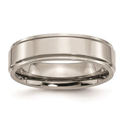 Flat Ridged Edge Polished 6mm Titanium Men's Wedding Band - Iris + Mill