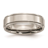 Flat Ridged Edge Polished 6mm Titanium Men's Wedding Band