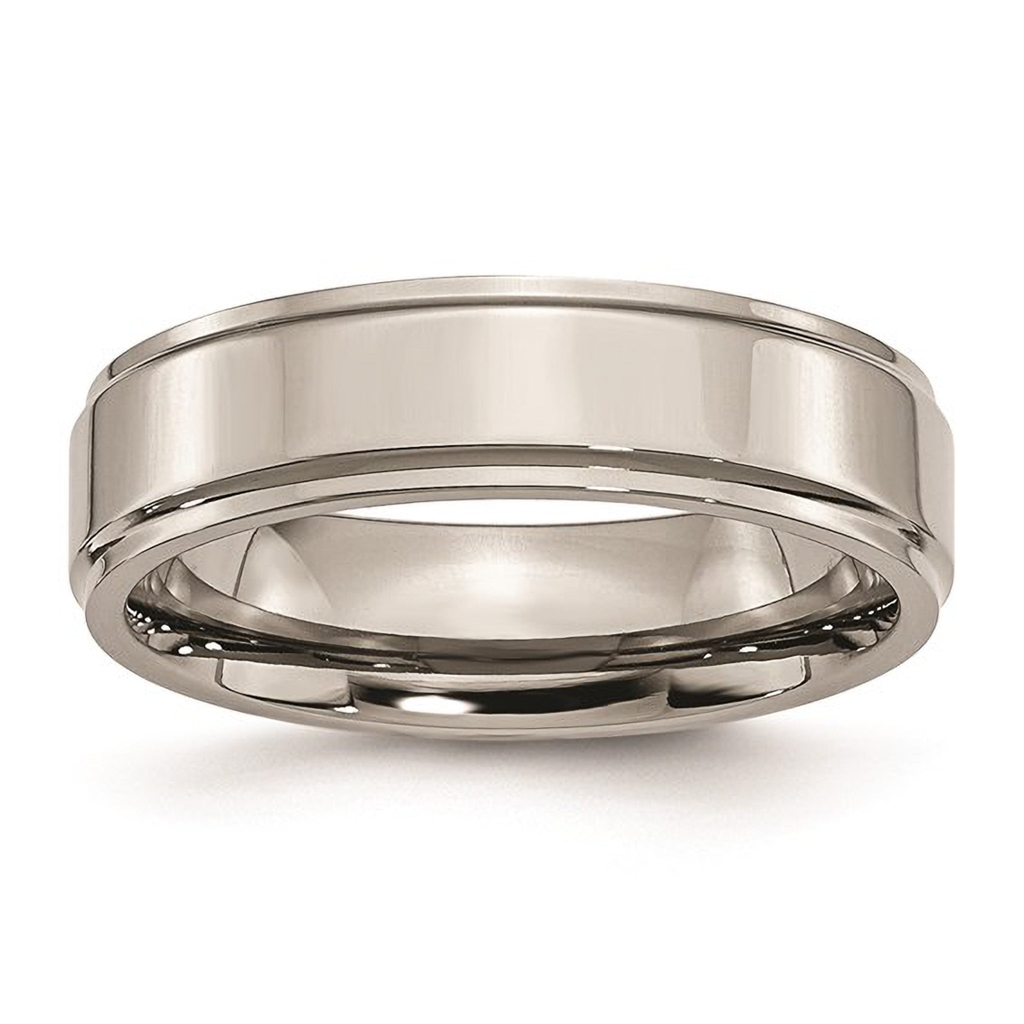 Flat Ridged Edge Polished 6mm Titanium Men's Wedding Band - Iris + Mill