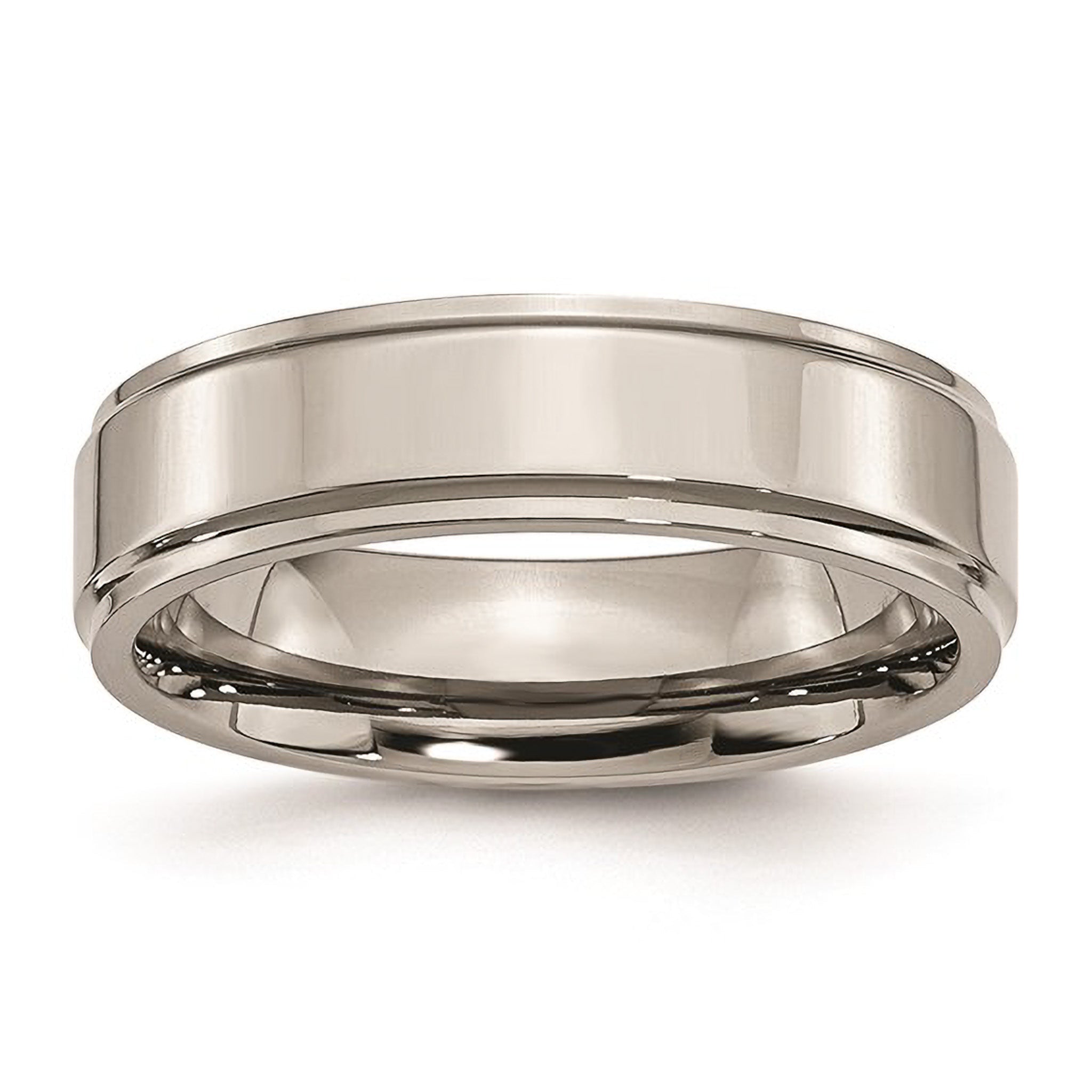 Flat Ridged Edge Polished 6mm Titanium Men's Wedding Band