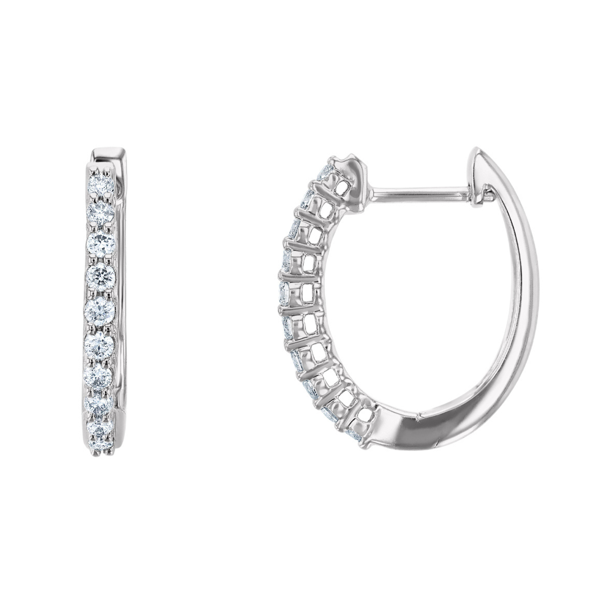 14K gold diamond hoop earrings with round brilliant stones, timeless fine jewelry for everyday wear