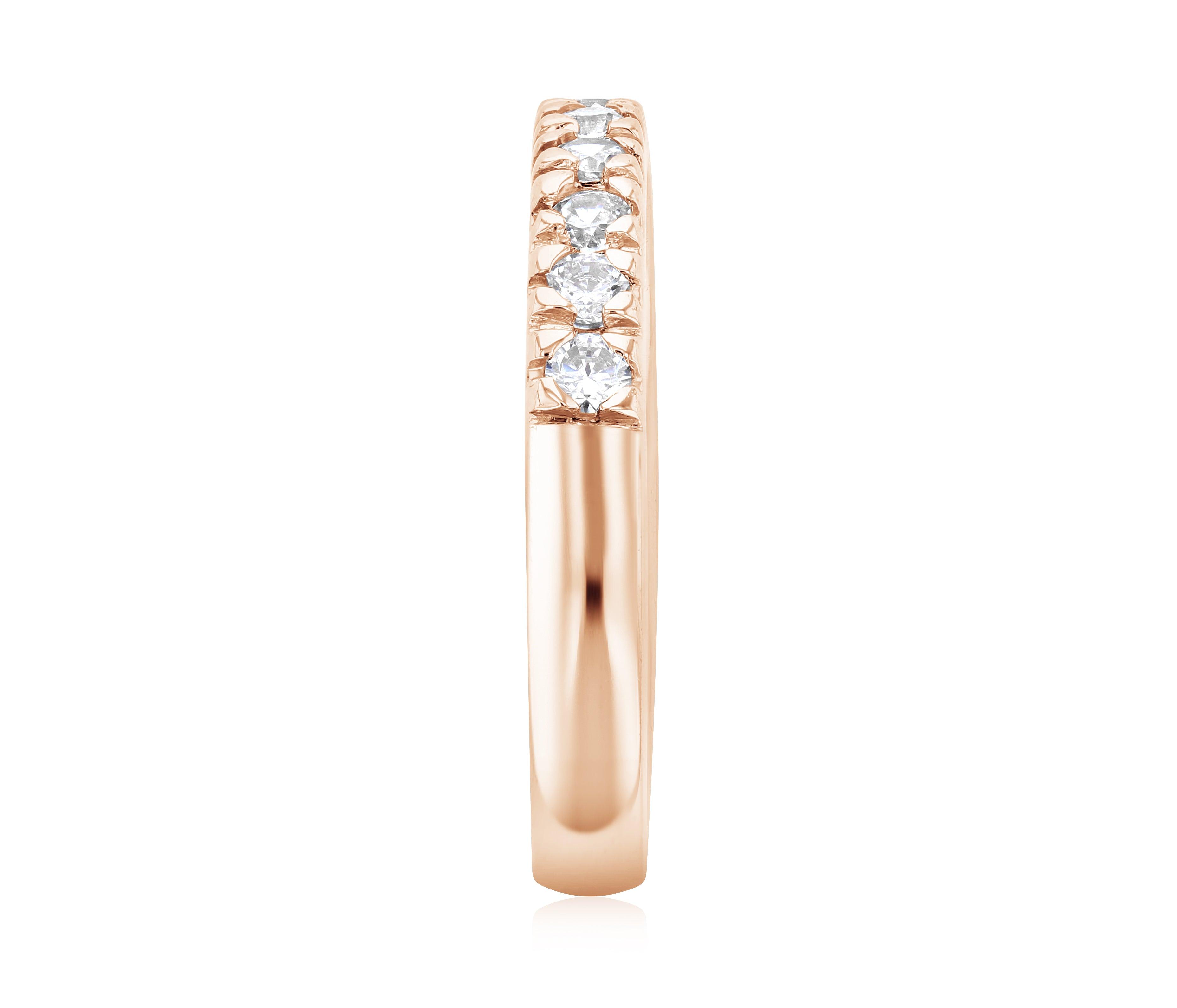Rose gold diamond stackable ring with five round stones, fine jewelry for everyday wear