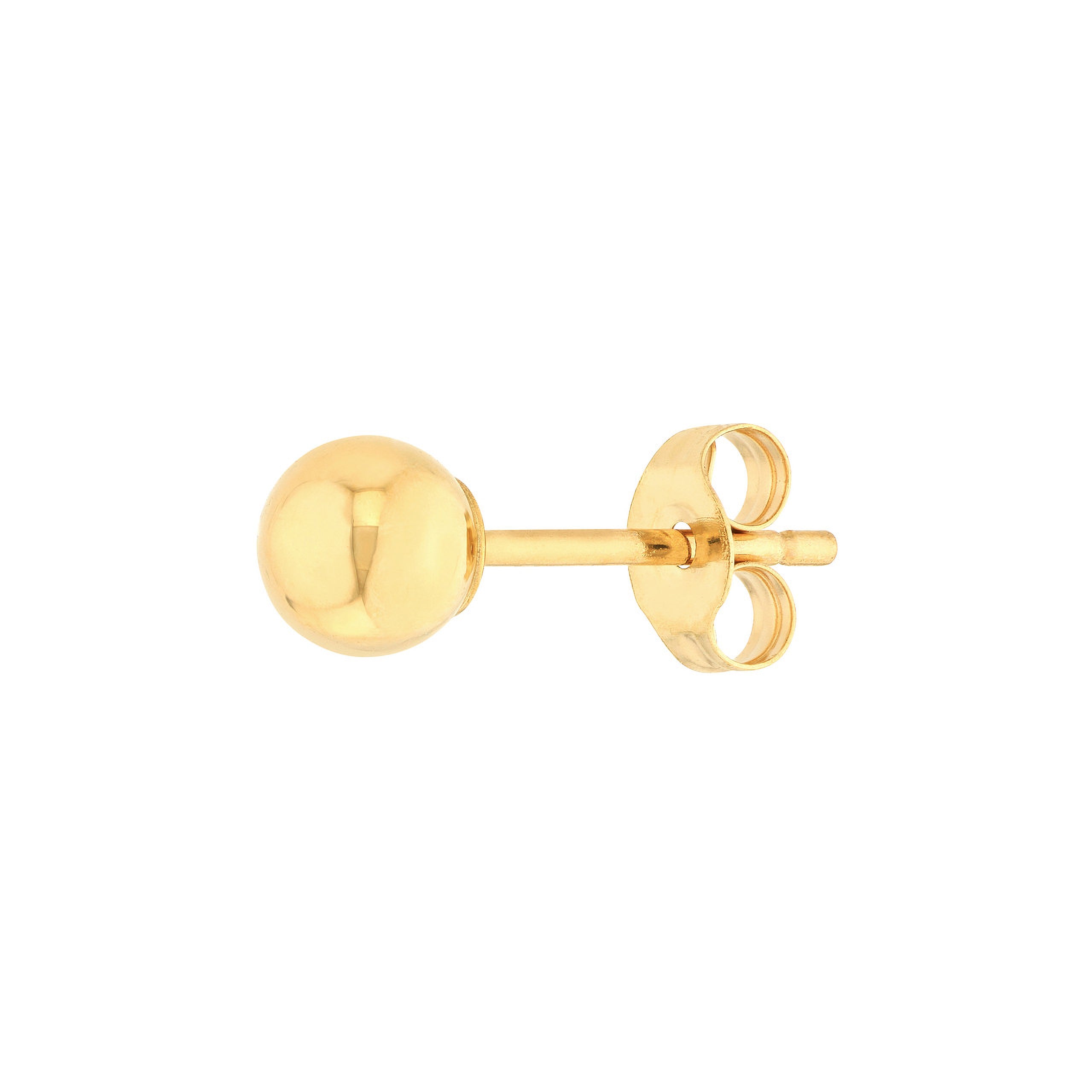 14K gold ball stud earring with secure back, timeless fine jewelry for everyday wear