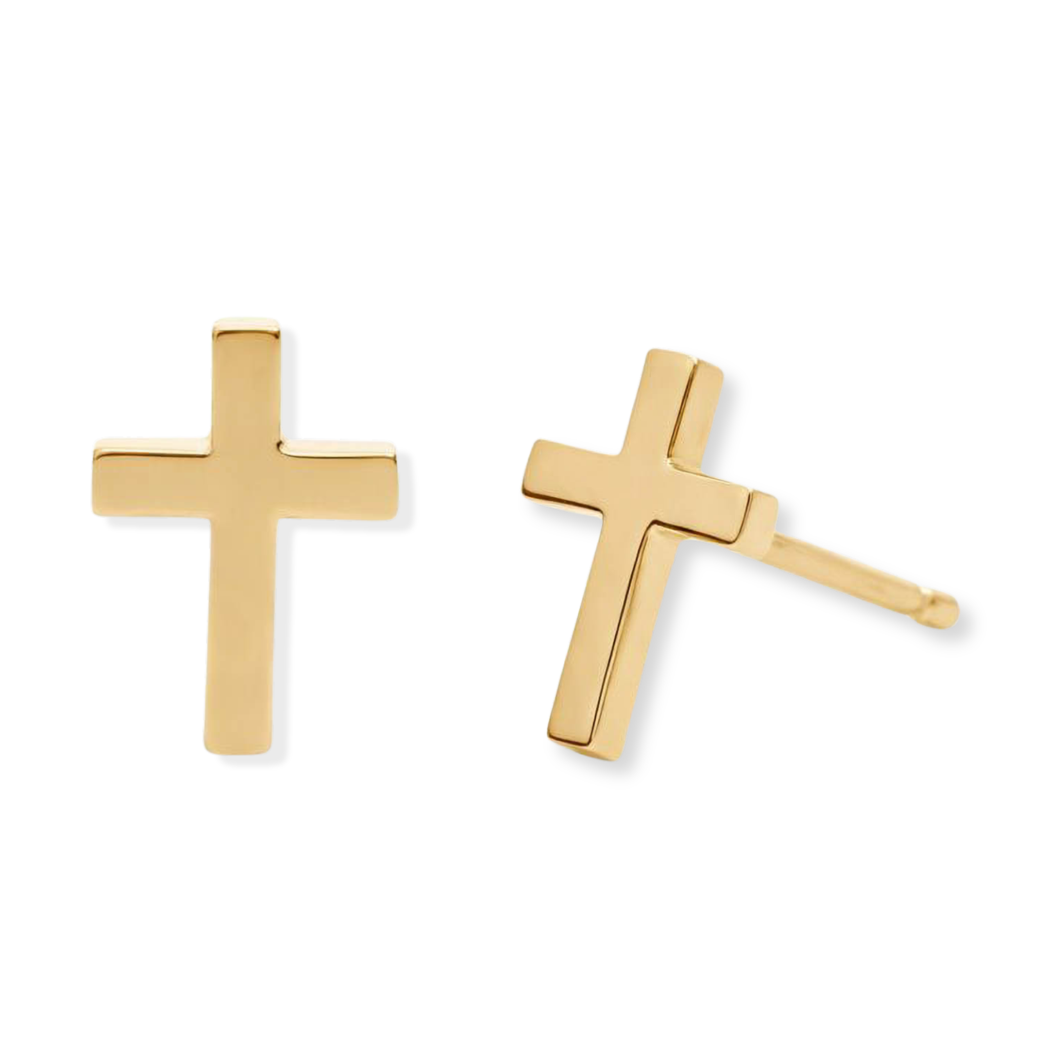 14K gold cross stud earrings, minimalist design for everyday wear