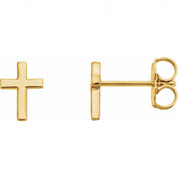 14K gold cross stud earrings, minimalist design, everyday fine jewelry