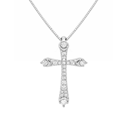 14K gold diamond cross necklace with sparkling stones on box chain, timeless fine jewelry
