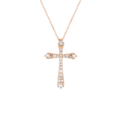 14K rose gold diamond cross necklace, timeless fine jewelry with sparkling stones on a delicate chain
