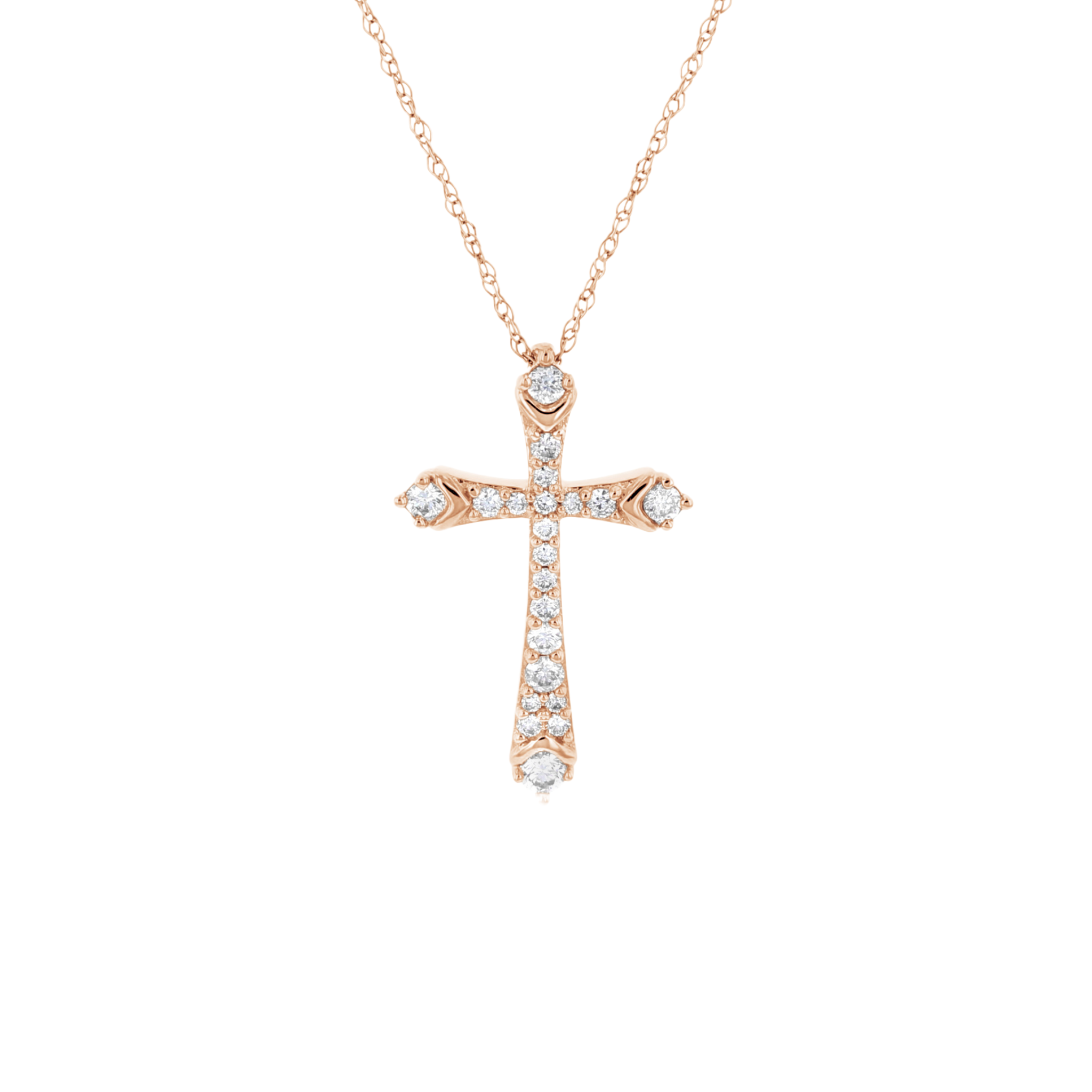 14K rose gold diamond cross necklace, timeless fine jewelry with sparkling stones on a delicate chain