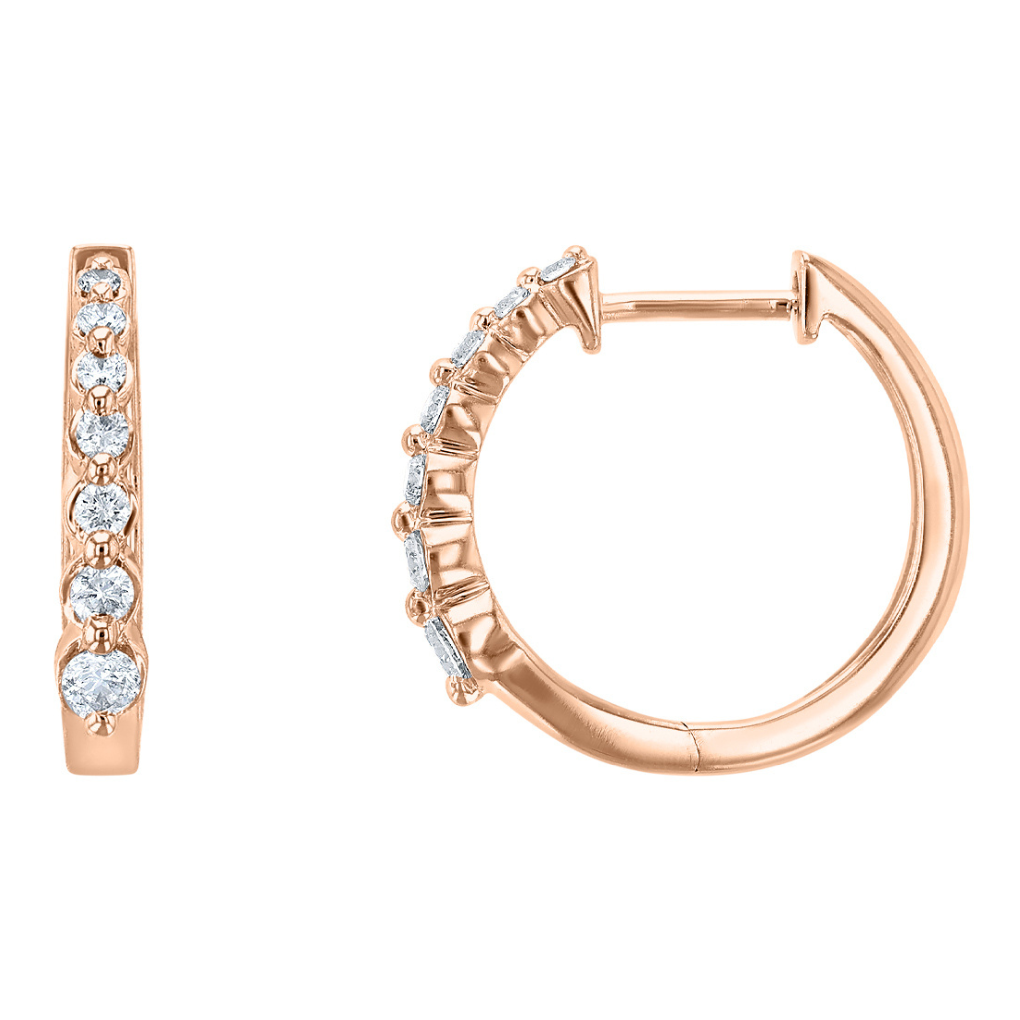 Rose gold hoop earrings with round diamonds, timeless fine jewelry for everyday wear