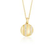 14K gold round pendant necklace with diamond stripes, elegant fine jewelry for everyday wear