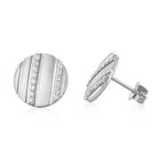 Grooved Circle Diamond Stud Earrings