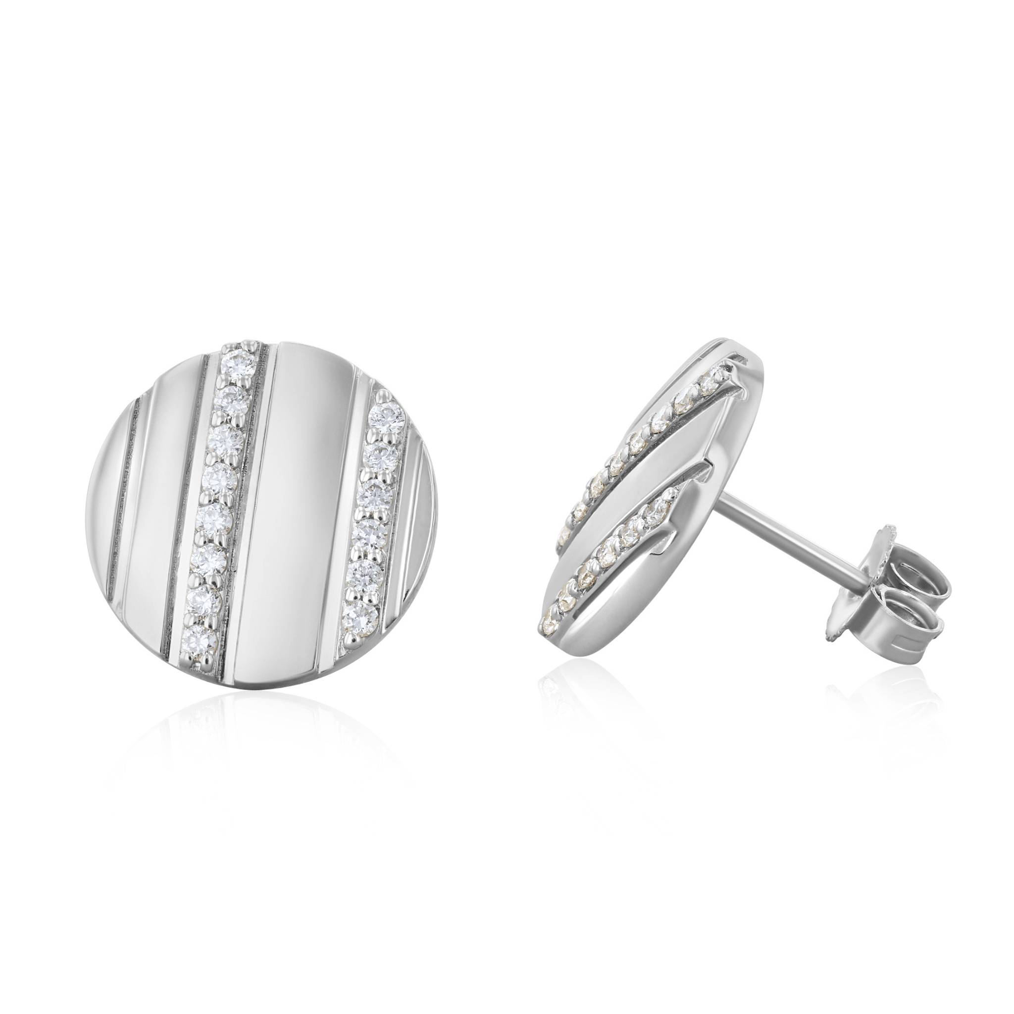 Grooved Circle Diamond Stud Earrings
