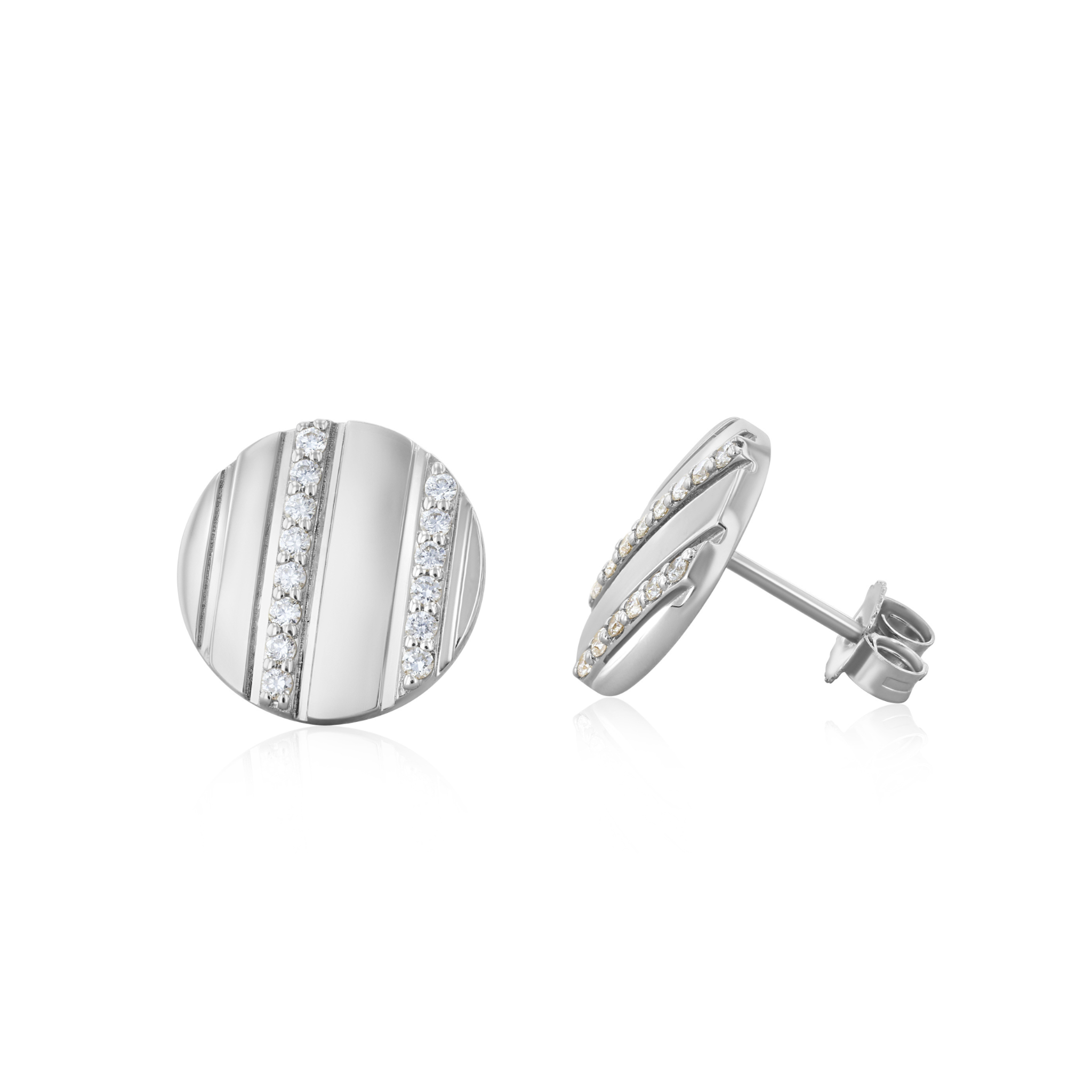 Grooved Circle Diamond Stud Earrings in 14k White Gold - Iris + Mill
