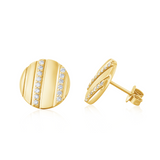 Grooved Circle Diamond Stud Earrings