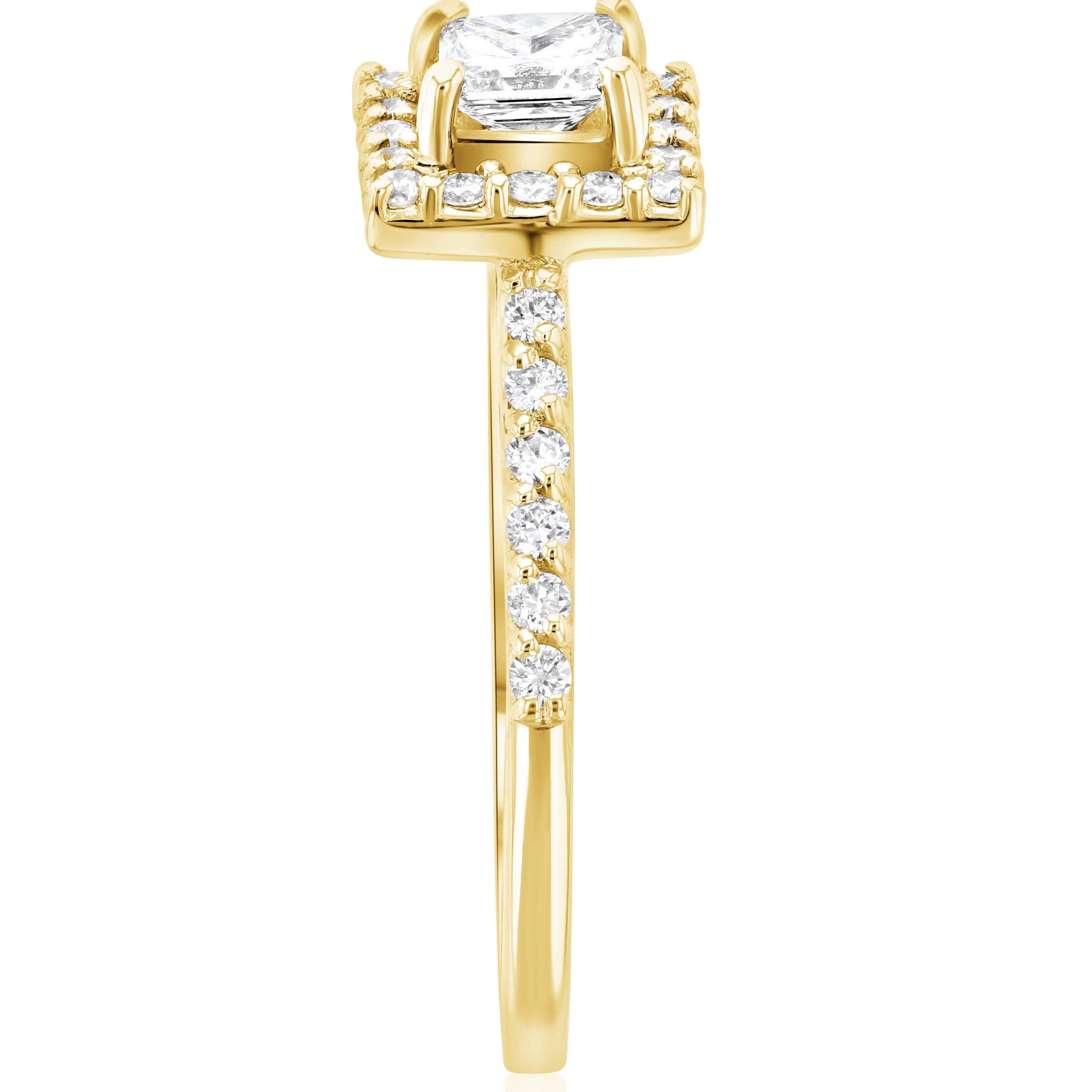 14K gold diamond engagement ring with cushion center stone and side accents, timeless fine jewelry