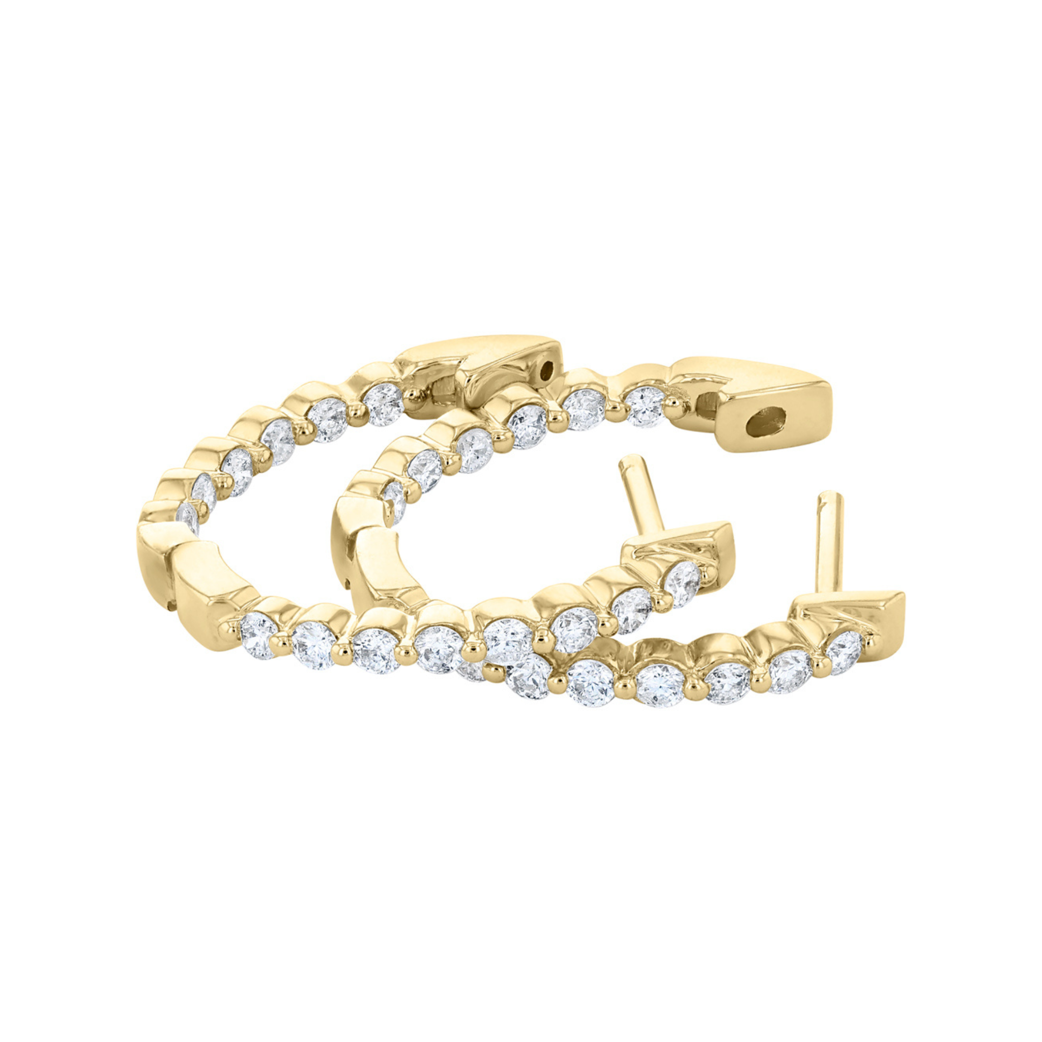14K gold hoop earrings with round diamonds, timeless fine jewelry for everyday wear