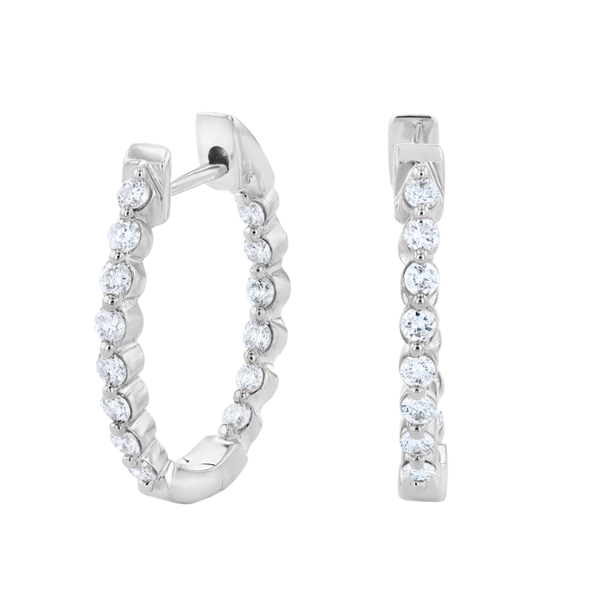 14K gold diamond hoop earrings with round brilliant stones, timeless fine jewelry for everyday wear